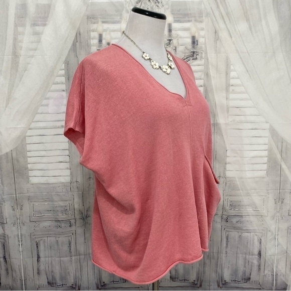 Eileen Fisher Blossom Pink Organic Linen Cotton V-Neck Box Top Pocket Oversized - Picture 5 of 11